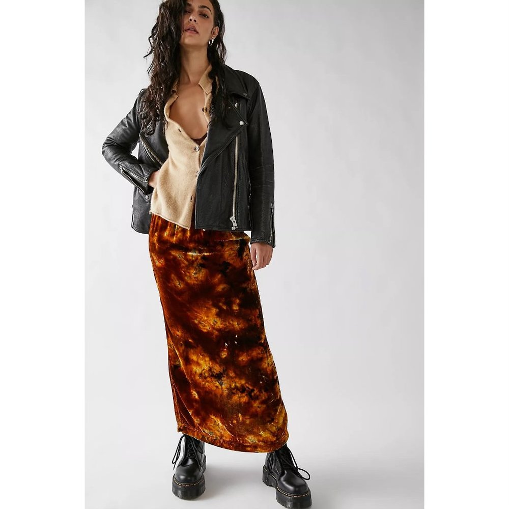 Free People Riverside Tool & Dye Velvet Slip Skirt (S)